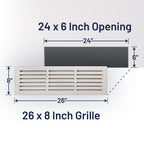 Svalzke 24 x 6" Cold Air Returns | Case Pack of 12 Vents | 3/4 x 26 x 8" Grills for Floor Level