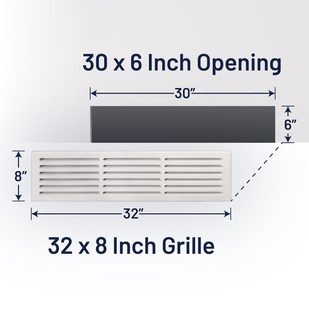 MDF Cold Air Return Vent Cover 30x6" with Install Kit | Paintable Wall Grill 32x8" Floor Level | Svalzke