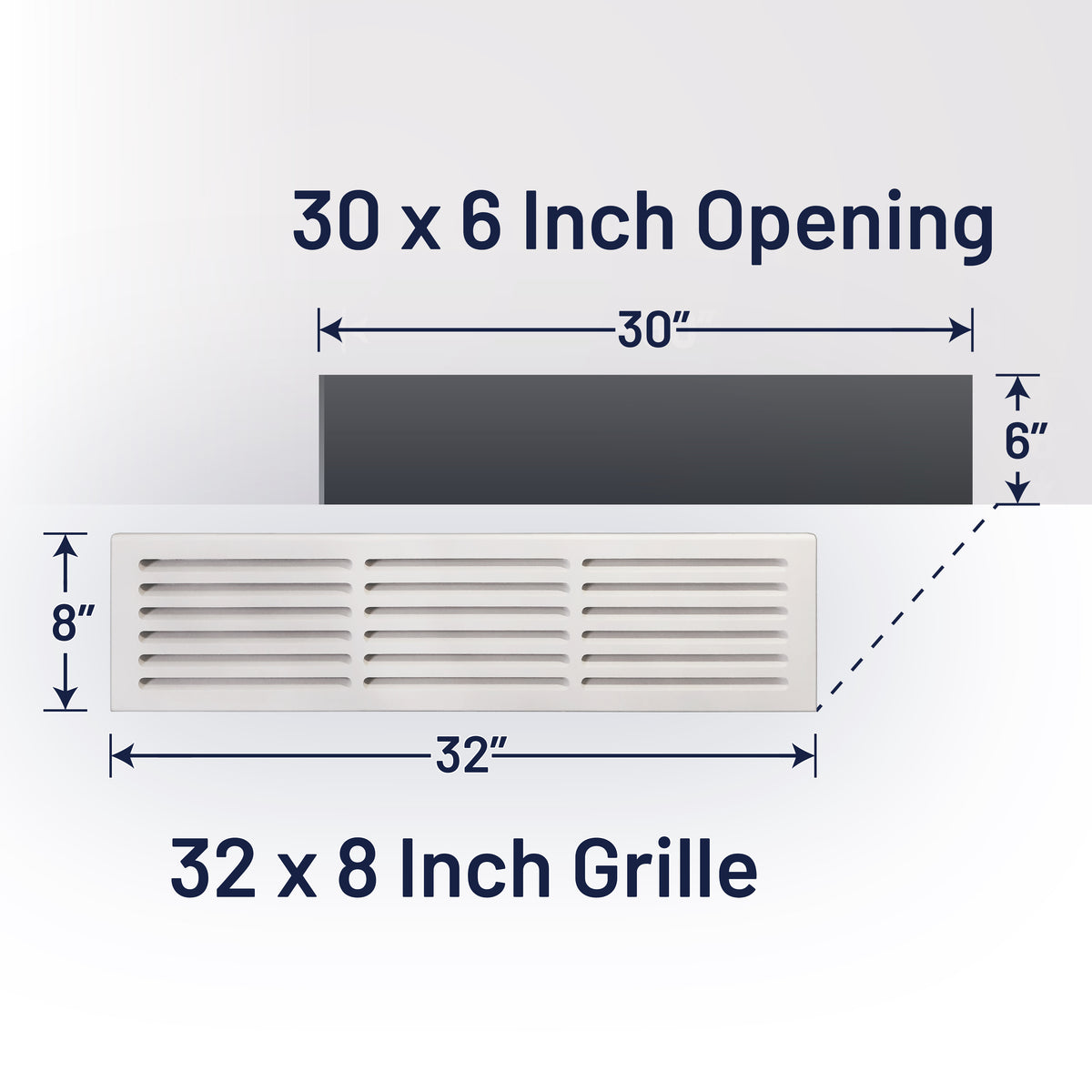 MDF Cold Air Return Vent Cover 30x6" with Install Kit | Paintable Wall Grill 32x8" Floor Level | Svalzke