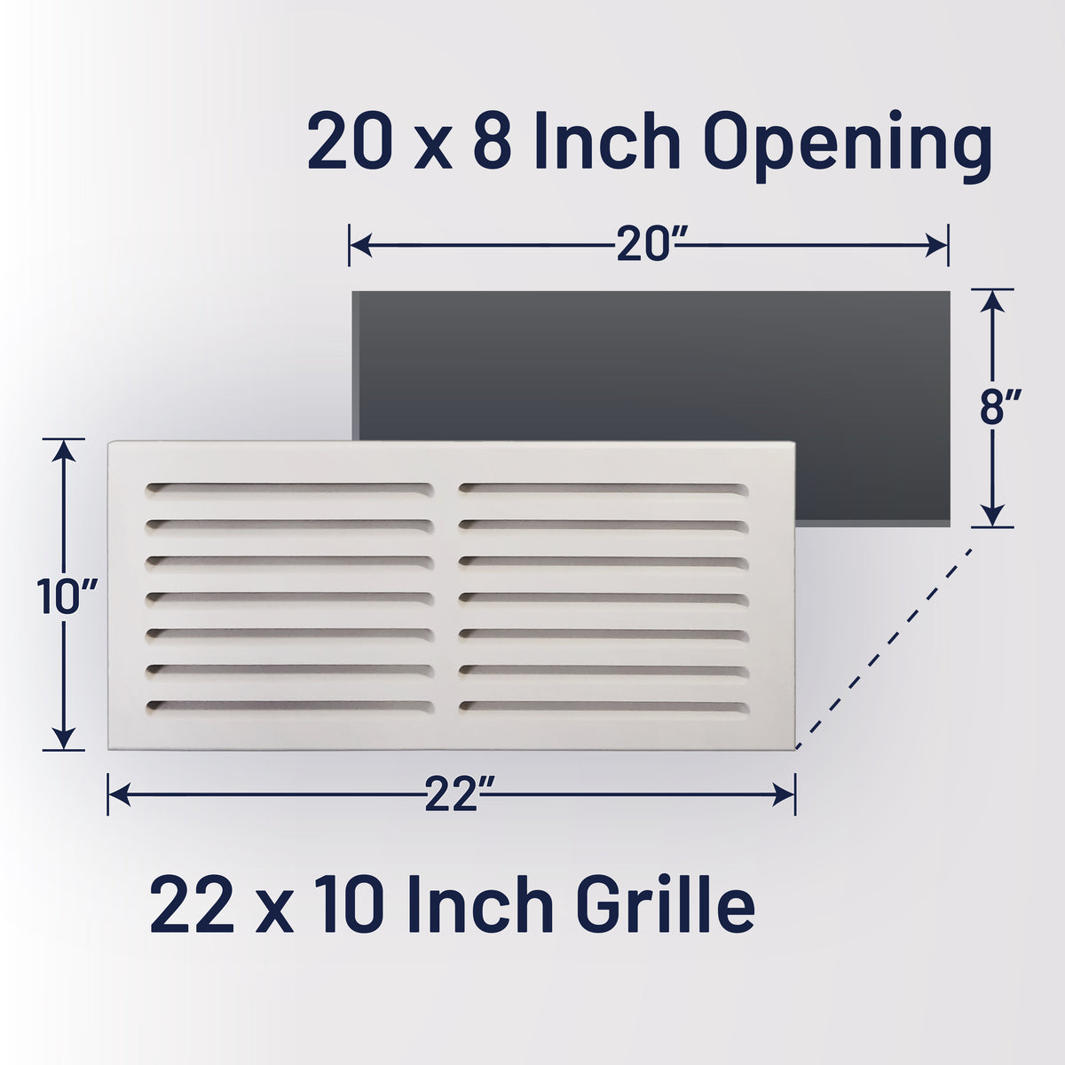 MDF Cold Air Return Vent Cover 20x8" with Install Kit | Paintable Wall Grill 22x10" Mid Wall | Svalzke