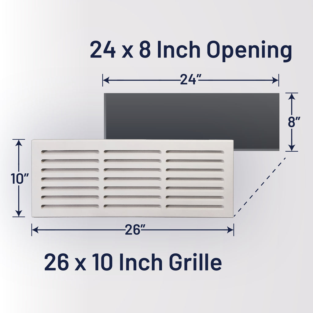 MDF Cold Air Return Vent Cover 24x8" with Install Kit | Paintable Wall Grill 26x10" Mid Wall | Svalzke